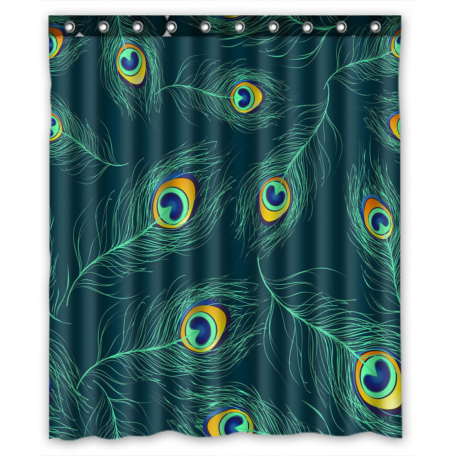 ABPHQTO Blue Green Peacock Feathers Waterproof Polyester Shower Curtain