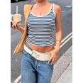 thumbnail image 6 of White And Blue Striped Sleeveless Fitted Tank Top, Knit Crew Neck Camisole For Summer Casual Wear, 6 of 8