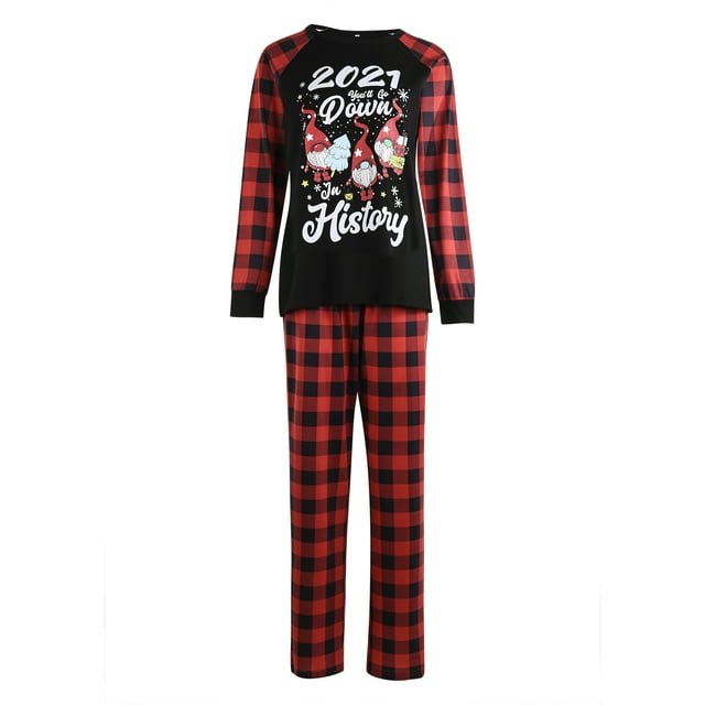 xiaxaixu Christmas Family Pajamas Set, Plaid Letter Print Tops+Pants/Romper