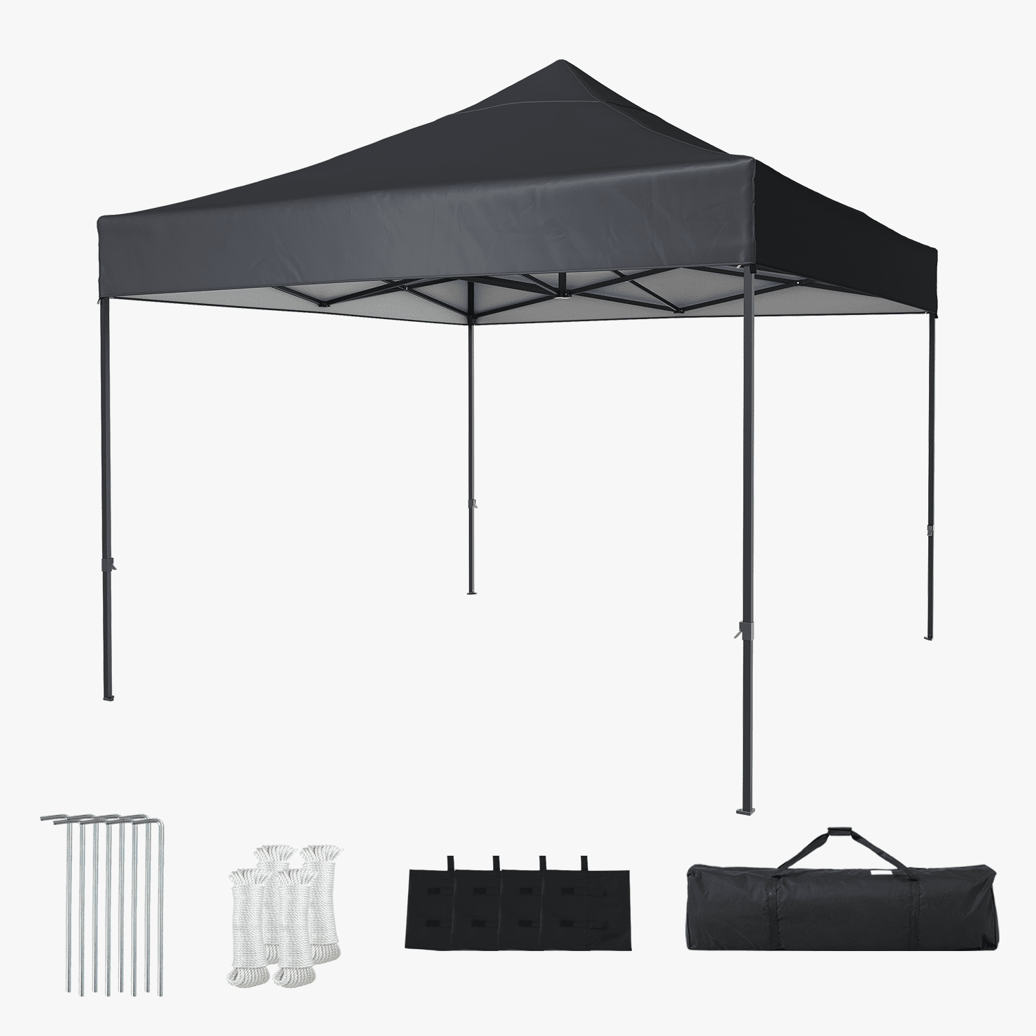 Dateyes 10x10FT Pop Up Canopy, Outdoor Canopy Tent with Carry Bag, Easy Setup Portable Instant Canopy with 4 Sandbags and 8 Stakes for Outdoor Events, Parties, Backyard, Lawn, Dark Gray