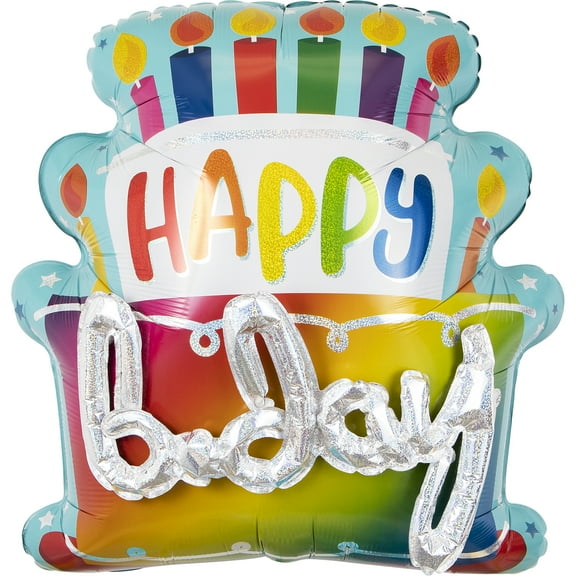 27" Multicolor Happy B-Day Cake Foil Balloon, by Way To Celebrate