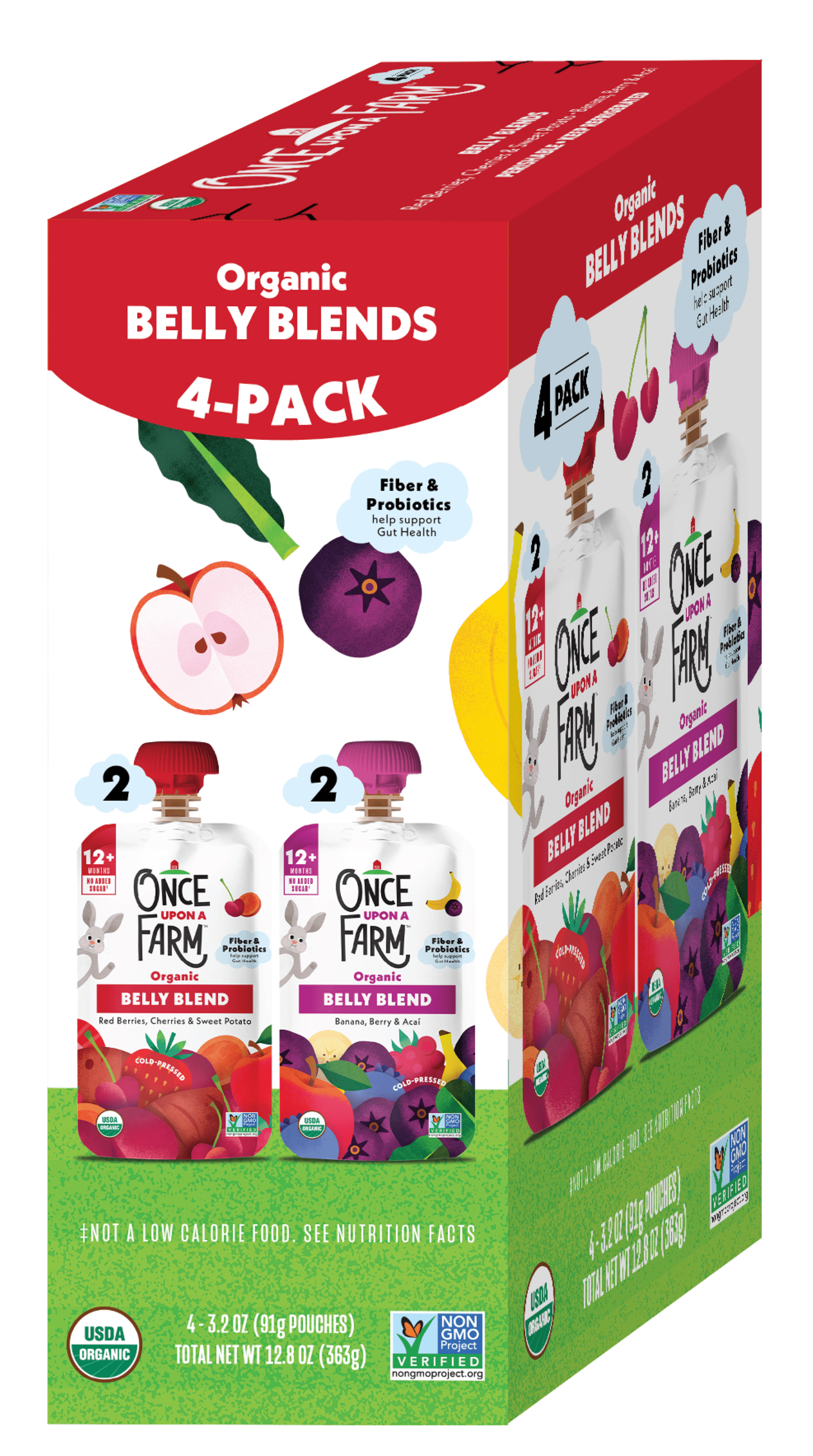 Once Upon a Farm Organic Refrigerated Toddler Food Belly Blends Variety Pack, 3.2oz Pouch (4 Pack)