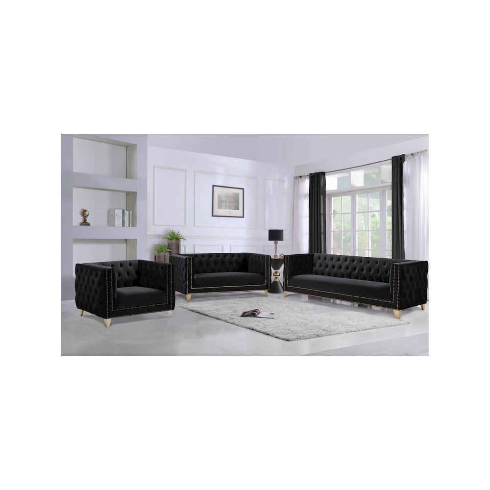 Meridian Furniture Michelle Black Velvet Sofa