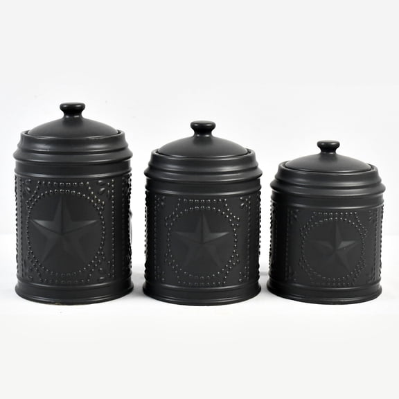 Contemporary Home Living Set of 3 Black Unique Black Star Sealed Storage Canisters, 11"