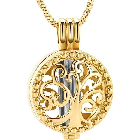 Cremation Jewelry Tree of Life Urn Necklace Keepsake Ashes Hair Memorial Locket with Hollow Cylinder Pendant Necklaces for Ashes