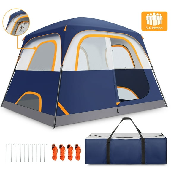 COBIZI 6 Person Tent for Camping with Waterproof Rainfly,EZ Set up Tent Windproof Instant Family Cabin Camping Tent with Mesh Door & Ventilation Windows for Beach Camping Hiking Backpacking,Dark Blue