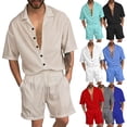 thumbnail image 2 of Conjunto de dos piezas de camisa y pantalones cortos de manga corta para hombre, estilo playero, informal, de color sólido, para verano, envío gratis, 2 of 5