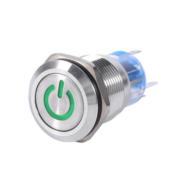 Interruptor de botón pulsador con enclavamiento automático, impermeable, de acero inoxidable, de 19 mm, 12 V-24 V, LED verde