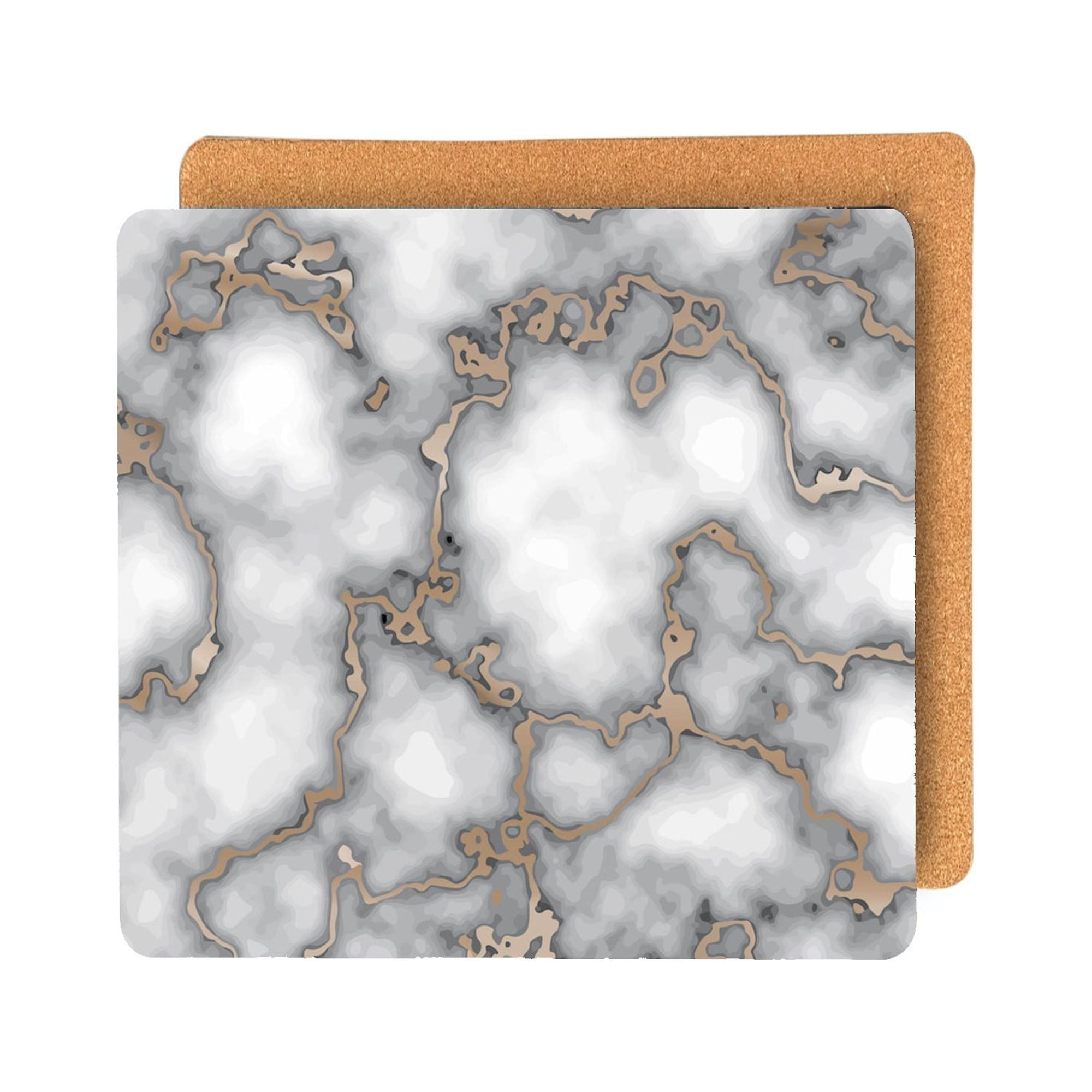 Dainty Home Marble Cork Foil Printed Marble Granite Designed Thick Cork Textured 15 x 15 Square Placemat Set of 2 in Smoky Gold
