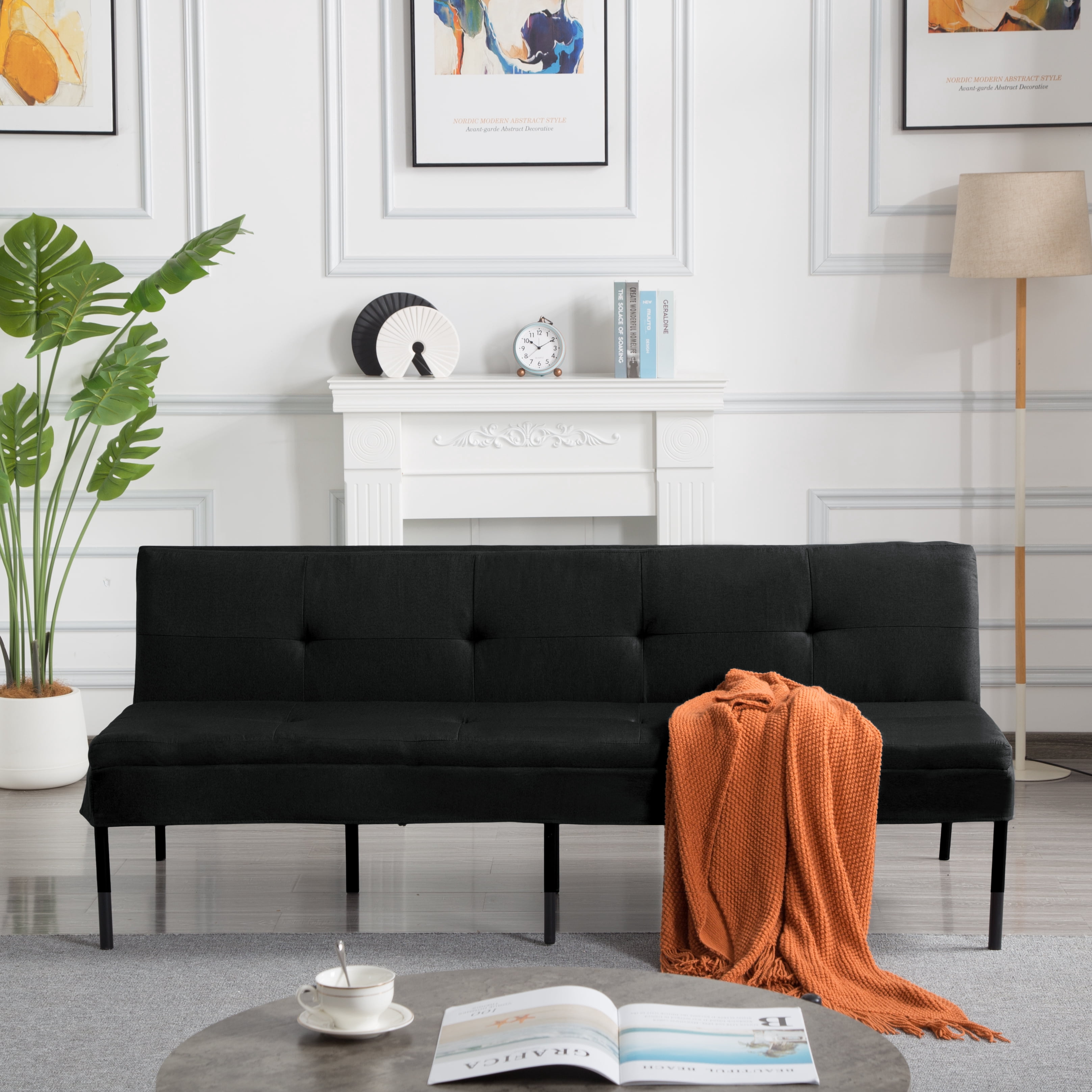 Gewnee 69.88'' Futon Sofa Bed,Convertible Sleeper Sofa,5-Position Adjustable Backrest,Modern Polyester Upholstery,All-Iron Frame-for Living Room,Apartment,Office,Dorm.Black