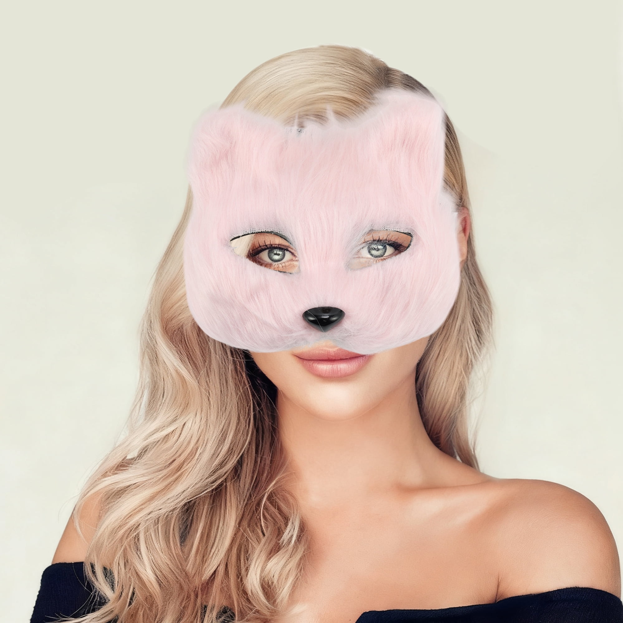 Unique Bargains 1 Pack Long-haired Foxes Party Mask Costume Events Pink
