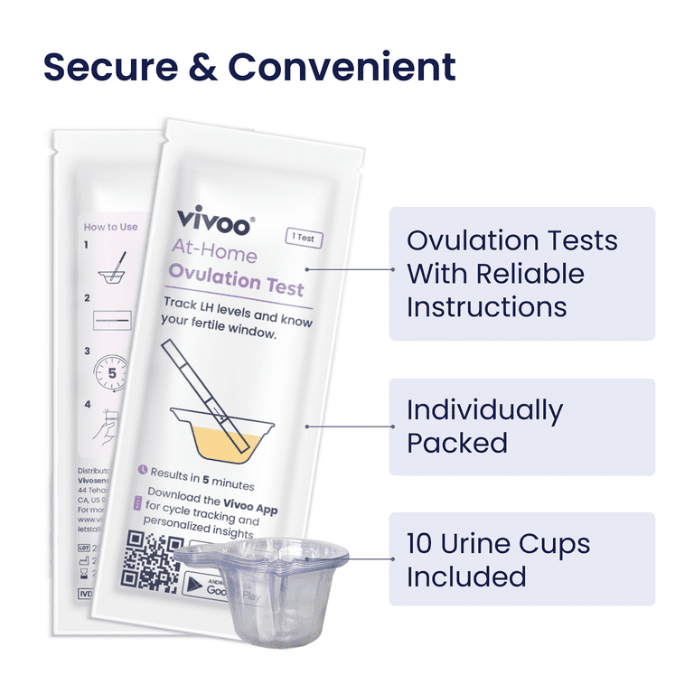 Vivoo Ovulation Test Strips Kit, 10 LH Tests + 10 Cups photo 2