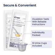 Vivoo Ovulation Test Strips Kit — 10 LH Tests + 10 Urine Cups | 99% Accurate | Results in 5 Minutes | Free Cycle Tracking App | FSA/HSA Eligible