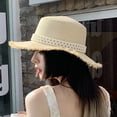 thumbnail image 5 of 56-58cm hat circumference women's straw hat summer sunshade sunscreen seaside pearl big brim sun hat - Beige, 5 of 6