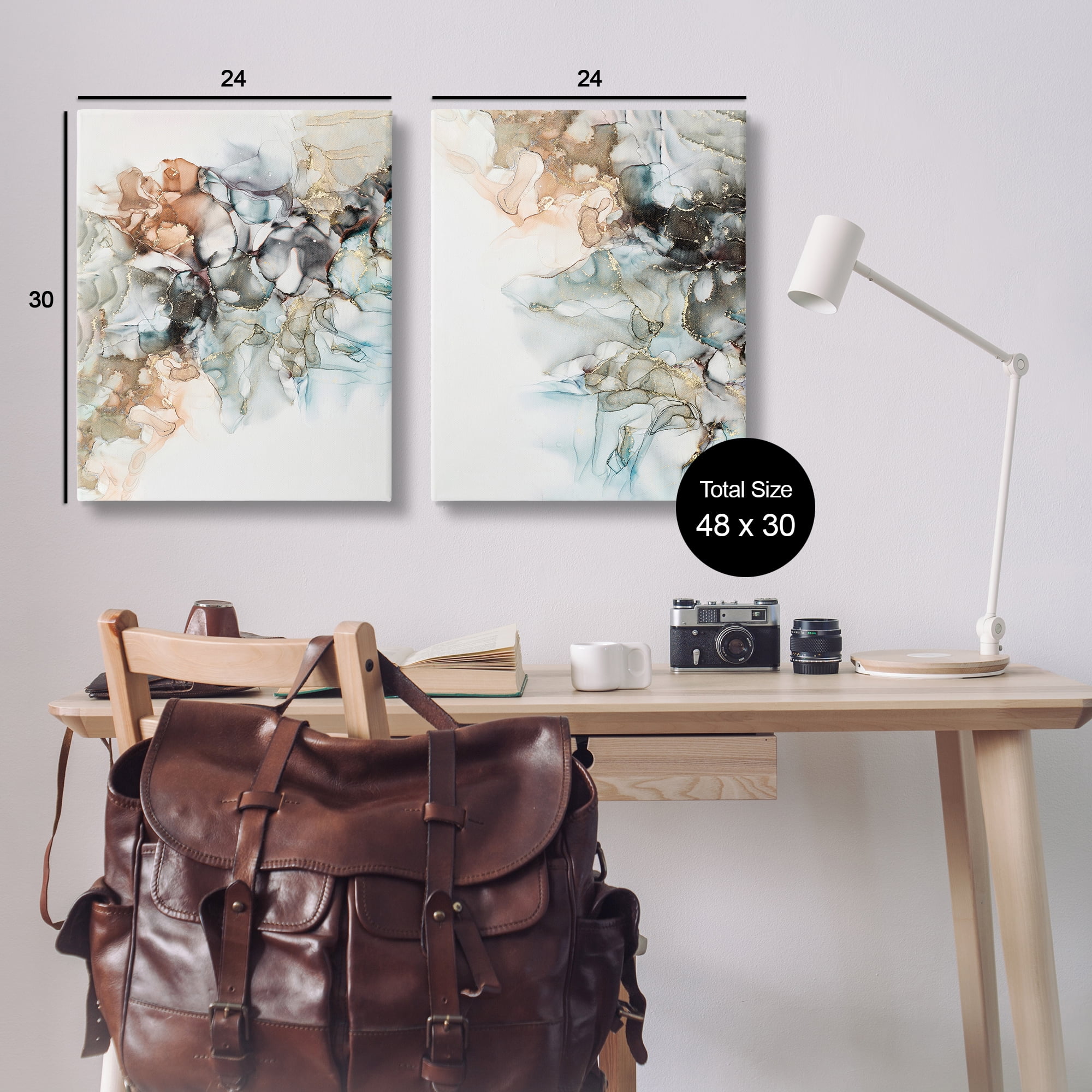 Stupell Industries Abstract Alcohol Ink Blue Copper Abstract Painting Wrapped Canvas Art Print Wall Art, 24 x 30, Set of 2