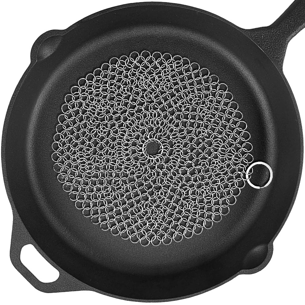 Cast Iron Cleaner Flexible and Rust Proof Chainmail Scrubber with Hanging Ring for Cast Iron Pan,Pre-Seasoned Pan,Griddle Pans Lightweight BBQ Grills Steel Scrubber 4 Inch Diameter 