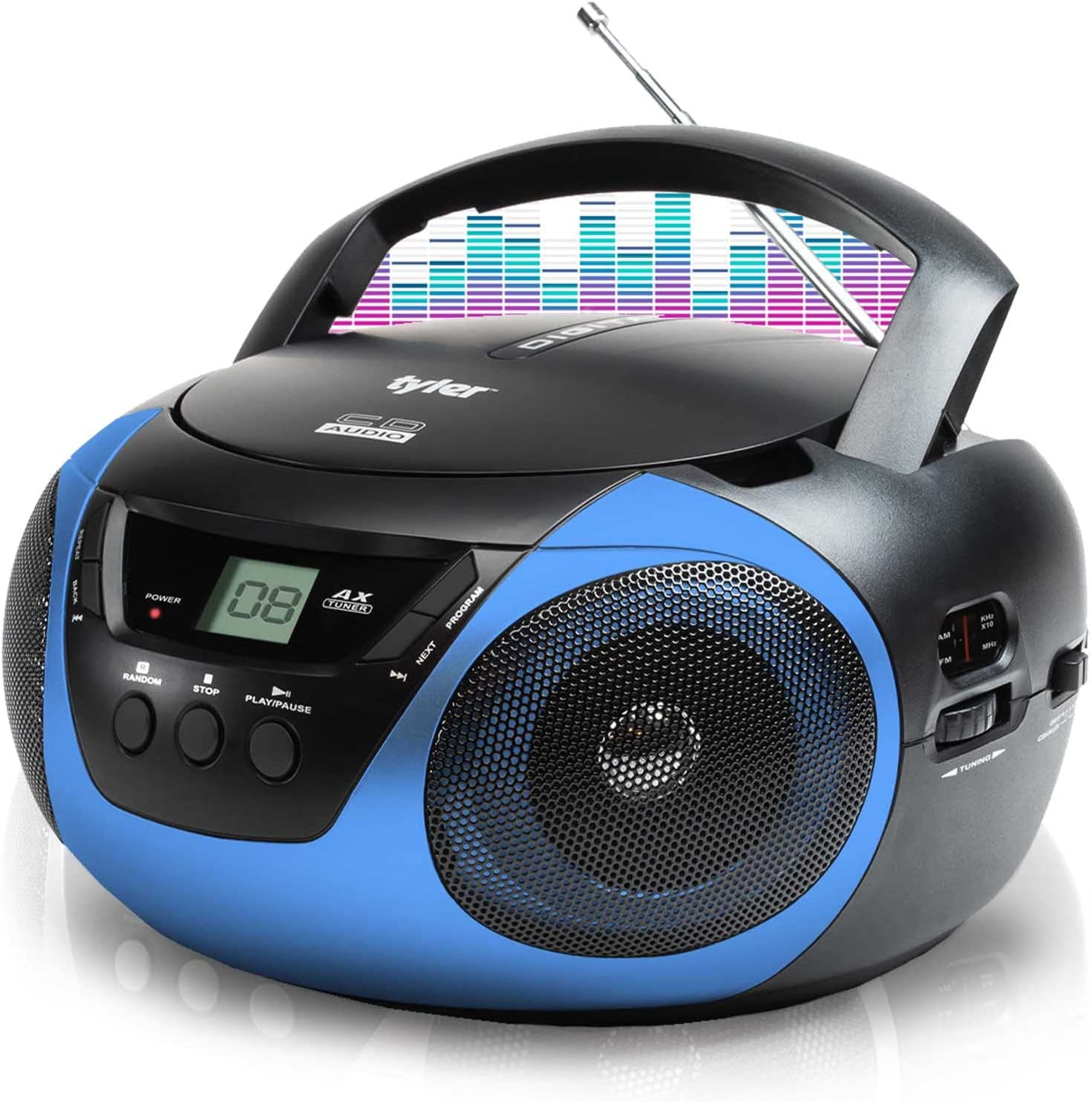huisvrouw bord nauwkeurig Tyler Portable CD Player Boombox Radio AM/FM Top Loading AC & Battery  Compatible Aux Input & 3.5mm Headphone Jack Small Lightweight Compact Boom  Box Home Stereo Speaker Carrying Handle Kids Room Blue -