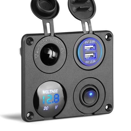 4 in 1 Panel Dual USB Socket Charger+LED Voltmeter+12V Power Outlet for Car Boat