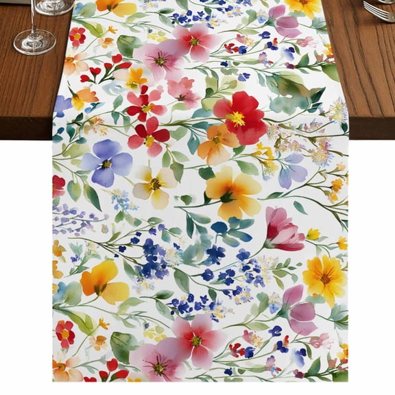 Leaf Flower 48 Inch Table Runner, Plant Floral Garden Leaf Spring Summer Farmhouse Dresser Scarf Cotton & Linen Tablerunner for Dining/Kitchen Island/Holiday Party Décor 13" x 48"