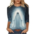 thumbnail image 2 of thefmos Women's Halloween Print Pullover Top Casual Round Neck 3/4 Sleeve Festive Blouse Fashion Spooky Season Fall Outfit, Multicolor 5XL, 2 of 5