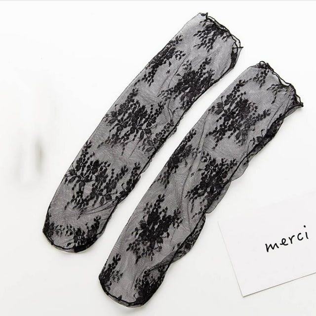 Chaussettes Noires Mode Femmes en Maille Respirabilité Dentelle Fine Bas pour Femmes