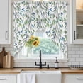 thumbnail image 6 of Blue Green Eucalyptus Swag Curtains for Kitchen/Bedroom/Living Room, Spring Botanical Leaves Weeping Scalloped Curtains 63 Inch Long, Window Swag Topper Curtains Valances 2 Panels Set 36"x63", 6 of 8