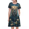 thumbnail image 1 of Balery Starry Sky Meditating Lion Vestidos sueltos de manga corta para mujer, vestidos de verano 2025, vestidos casuales de corte A con vuelo., 1 of 6