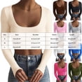 thumbnail image 3 of Womens Solid Square Neck Ribbed Long Sleeve Crop Top,Slim Fit Basic Tee, 3 of 6
