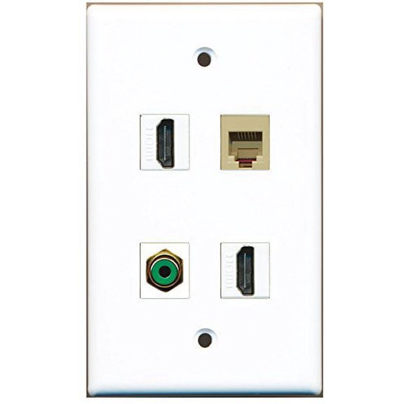 RiteAV - 2 Port HDMI 1 Port RCA Green 1 Port Phone RJ11 RJ12 Beige Wall Plate