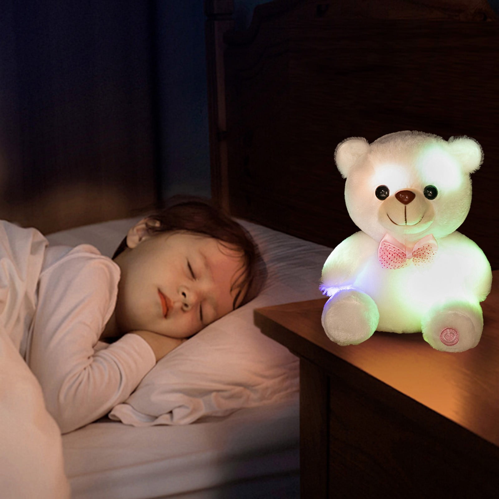دمية دب محشوة على شكل حيوان لعيد الحب، دمية دب محشوة بإضاءة LED للأطفال الصغار والكبار، هدية عيد الميلاد للأولاد والبنات، 8 بوصات، لون أبيض