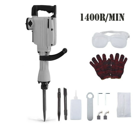 - Electric Demolition Jack Hammer with Point and Flat Chisel Bits | Includes 2 Extra Head and Safety Protection Kit