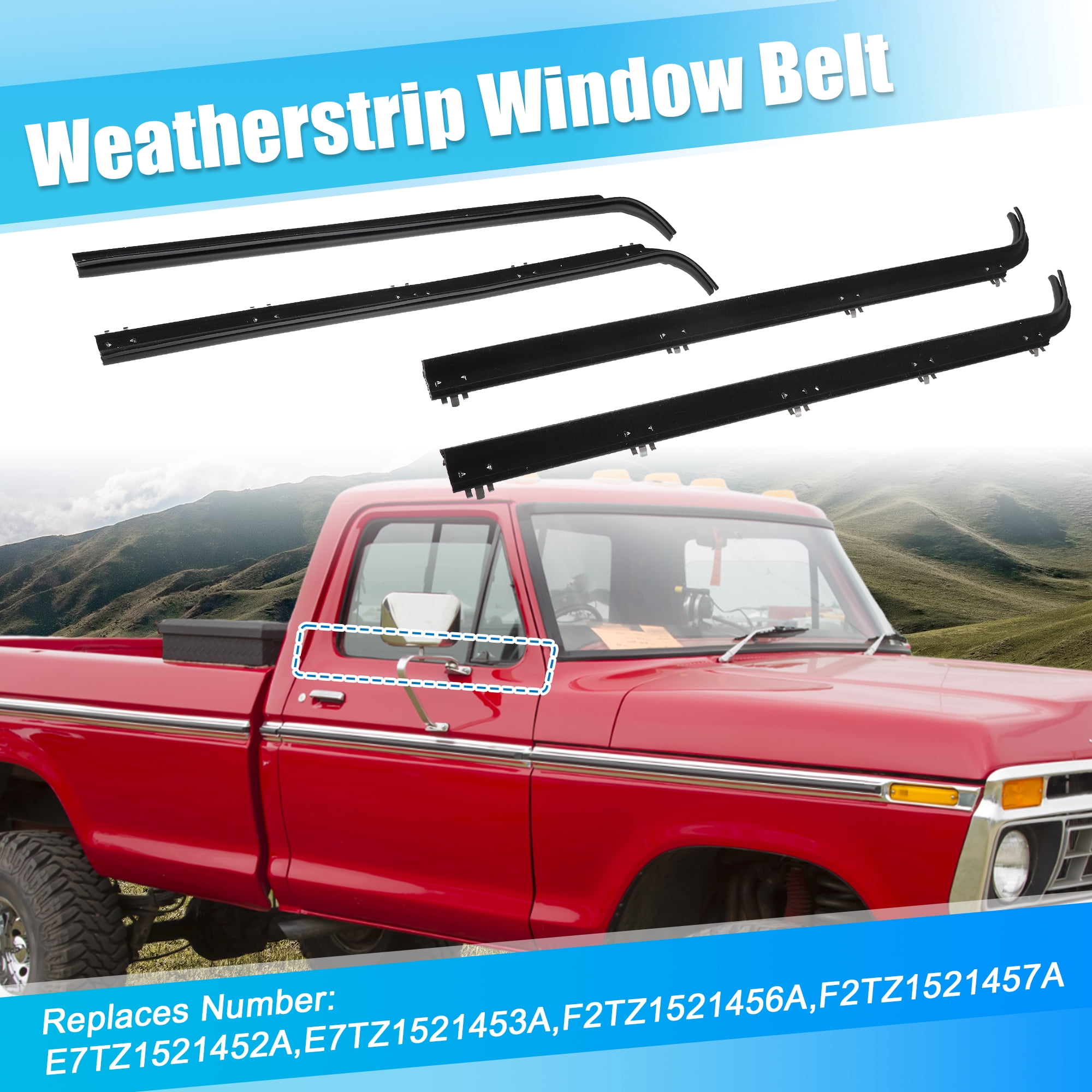 Unique Bargains 4Pcs Weatherstrip Window Trim Seal Belt for Ford F150 F250 F350 84-97