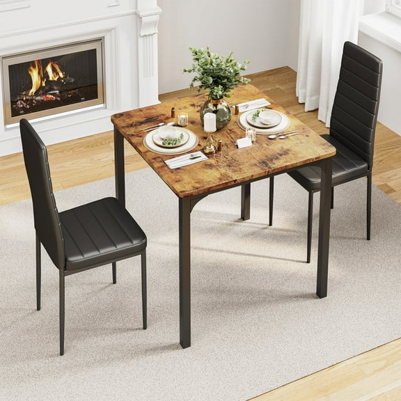 3-Piece Kitchen Table Set for 2, with 2 Upholstered PU Leather Chairs, for Small Space Dining Room & Apartment, Retro