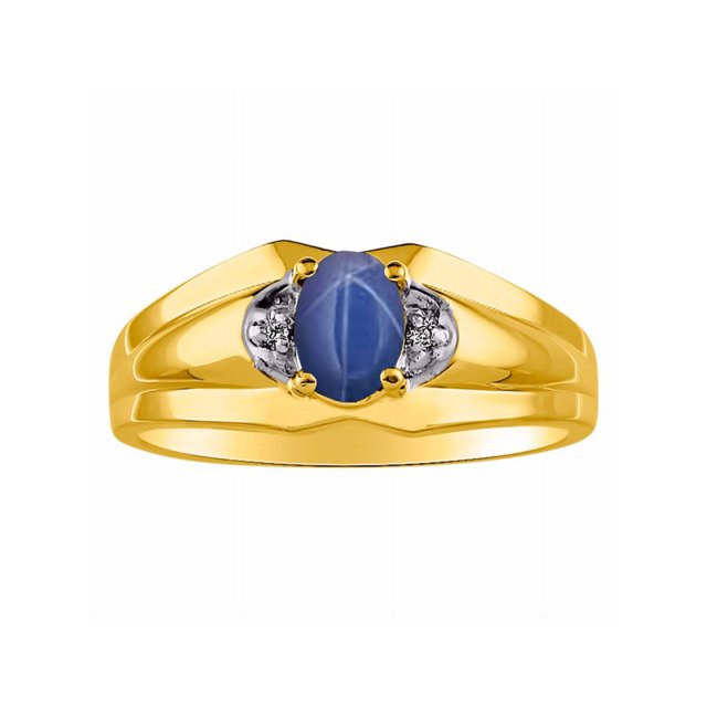 RYLOS Mens Rings Yellow Gold Plated Silver Classic Design 7X5MM Gemstone & Diamond Ring Blue Star Sapphire September Birthstone Ring Size 11
