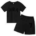 thumbnail image 3 of Ropa de bebé con estampado de letras para niños y adolescentes, conjunto de camiseta y pantalones cortos de verano de 2 piezas, conjunto informal de manga corta para niños y niñas, 3 of 5