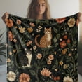 thumbnail image 5 of 1pc, Vintage Floral Cat Print Throw Blanket, Soft Plush Fleece, All-Season Comfort, Ideal for Sofa, Bed, Car, Office, Camping, Gift - Mixed Colors, Knitted, Polyester, 5 of 6