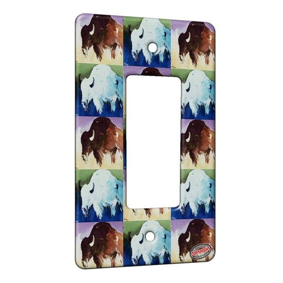 KuzmarK™ 1 Gang Rocker Wall Plate - American Bison Buffalo Matriarch Wildlife Pattern Art by Denise Every
