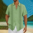 thumbnail image 2 of Momasggi Hawaiian Shirts for Men Cotton Linen Short Sleeve Button Down Shirt Loose Breathable Beach Shirts Big and Tall Vacation Tops Green 4XL, 2 of 6