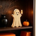 thumbnail image 4 of Aoznliie Halloween Decor, Hand Carved Wooden Ghost Ornament for Tabletop, 6x5 inch Cute Figurine for Indoor Display, White, 4 of 6