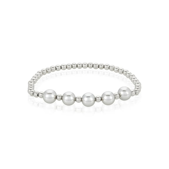 ELYA Women's Gray Crystal Pearls Stainless Steel Beaded Stretch Bracelet