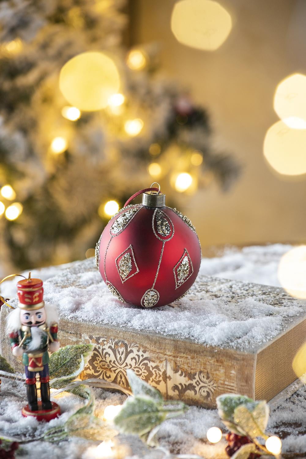 Set of 6 Glass Christmas Ball Ornaments with Glitter and Painting Design by Riccardo Tree Decor
