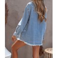 thumbnail image 3 of Women's Sky Blue Pocket Raw Hem Buttoned Denim Jacket, 3 of 7