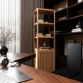thumbnail image 4 of Storage Tall Slim Cabinet with Shutter Door and 3 Tier Shelves, Freestanding Linen Tower Cabinet for Living Room, Kitchen, Bathroom Organizer, Natural Bamboo, 4 of 8