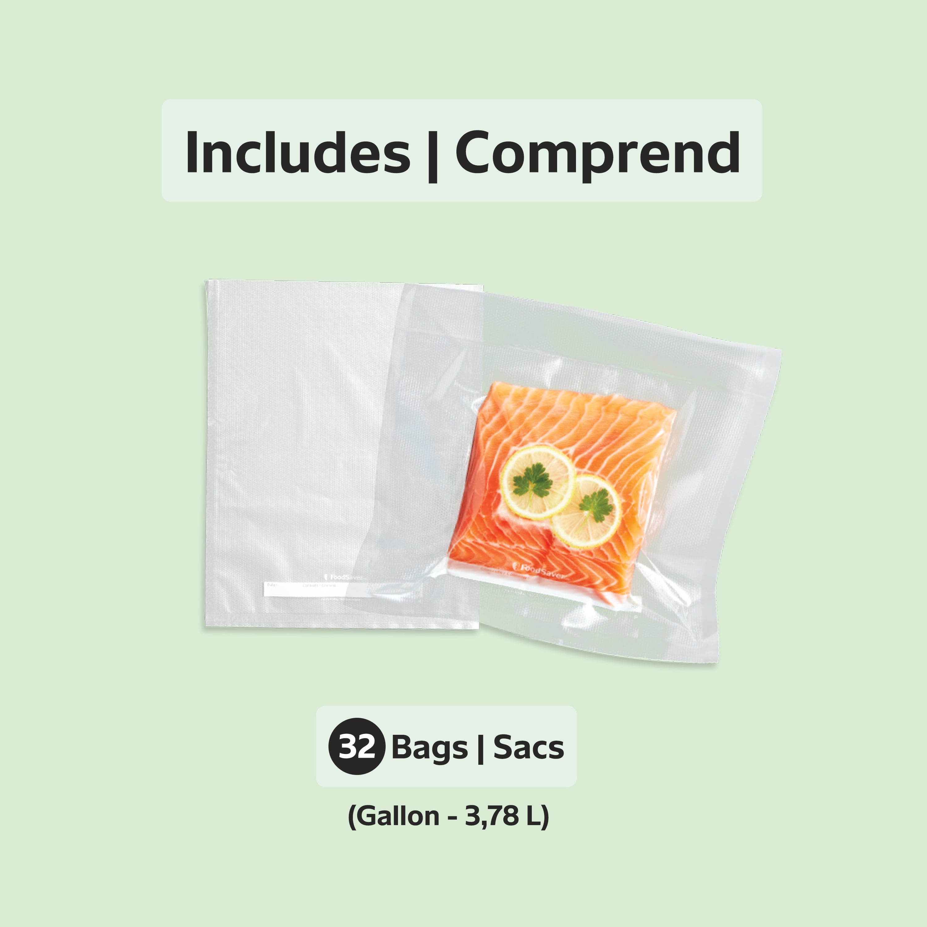 Sacs d’emballage sous vide FoodSaver de 3,78 L (1 gal), 32 unités