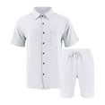 thumbnail image 5 of HaiMao Men Cotton Linen 2 Piece Sets Outfits Short Sleeve Button Down Shirts and Summer Beach Shorts Casual with Pockets White XL(XL), 5 of 5