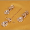 thumbnail image 3 of Sunsoul by Touchstone Indian Bollywood Very Exotic Stylish Petals Studded Diamond Look Sparkling Rhinestone Designer Jewelry Chandelier Earrings Mangtika Head Accessory Combo In Gold Tone For Women., 3 of 4