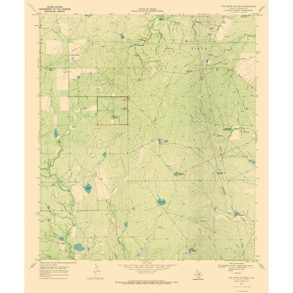 Topographical Map - White Kitchen Texas Quad - USGS 1969 - 23 x 27.58 - Vintage Wall Art