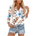 thumbnail image 2 of CYMMPU Women's Casual Floral Printed 3/4 Length Sleeve Trendy Tunic Tops Business Work Blouses Basic Tees Summer Fall Shirts V-Neck 2025 Clothes Sky Blue S, 2 of 8