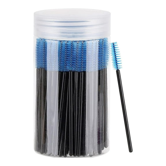 100 Pcs Disposable Eyelash Brush, Mascara Wands with Container Eyebrow Spoolies Brush for Eyelash Extensions, Lash Brushes Applicators Kits (Black,Blue)