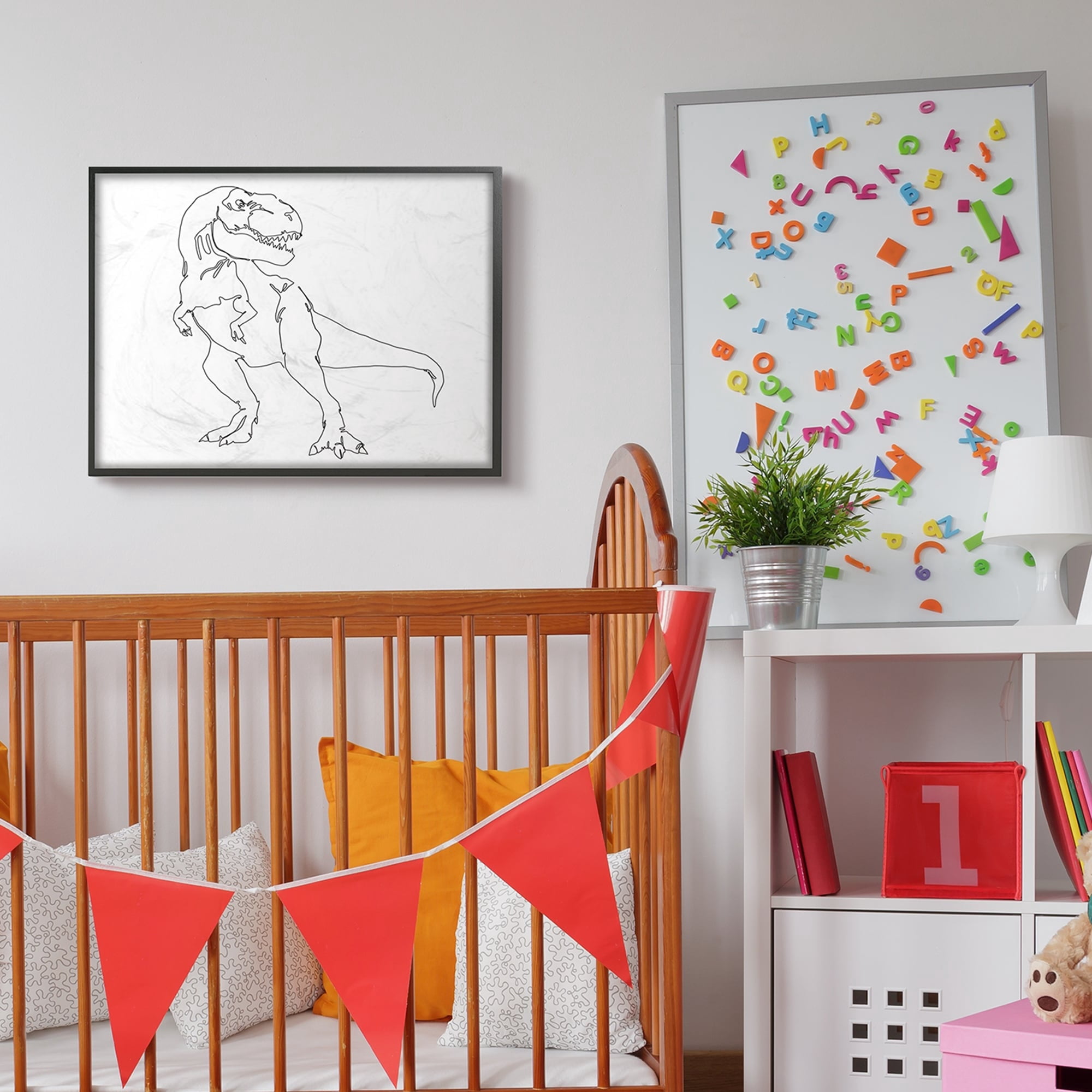 Stupell Industries T-Rex Dinosaur Portrait Minimal Outline Linework Black Framed, 24 x 30, Design by Ziwei Li